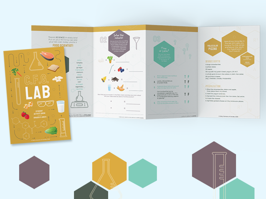 booklet C.F.G. Lab- illustrations of food and lab equipment
