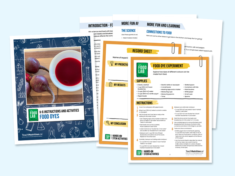 Food dyes  - Food lab program - Instructions and activities K-6 - STEM 
