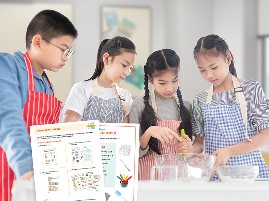 4 kids in kitchen learning how to cook