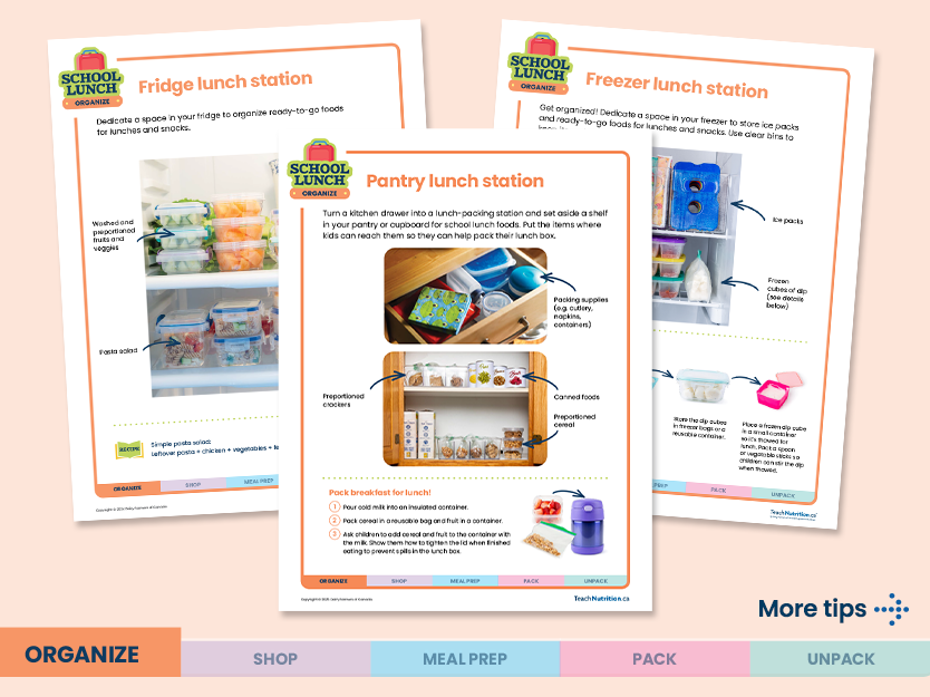 School lunch organize a fridge, a freezer and a pantry lunch station
